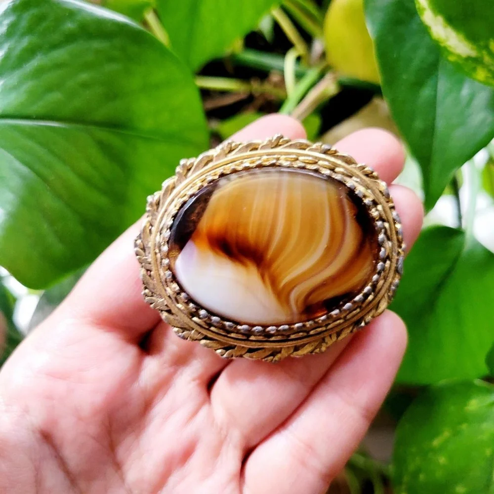Vintage Agate Gemstone Lapel Brooch Pin - Picture 7 of 8